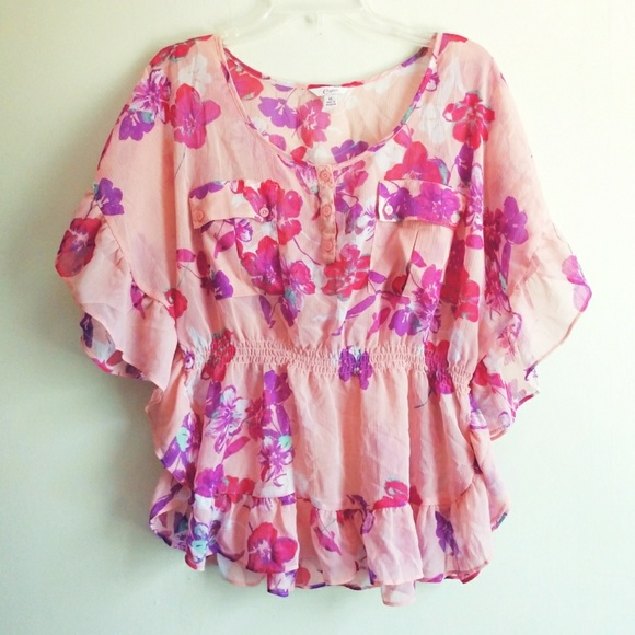 Candie's Tops - Candies Pink Floral Print Ruffle Batwing Top